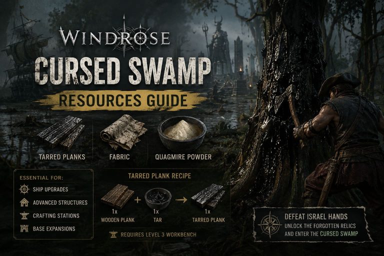 Windrose Cursed Swamp Resources Guide: How to Farm Tarred Planks, Fabric, Quagmire Powder & More