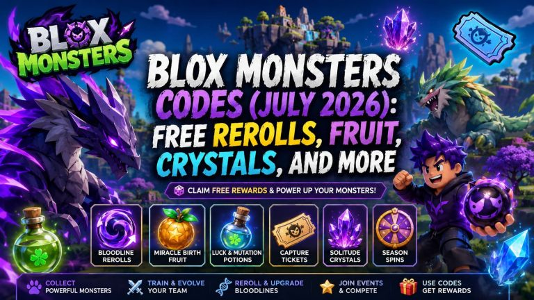 Blox Monsters Codes (July 2026): Free Rerolls, Fruit, Crystals, and More