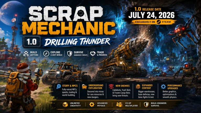 Scrap Mechanic 1.0 Release Date 2026: Axolot Games Finally Launches Drilling Thunder Update