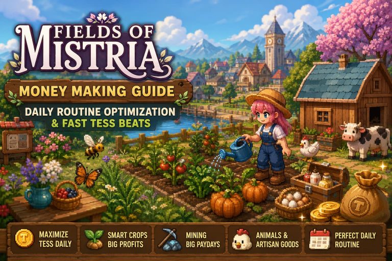 Fields of Mistria Money Making Guide: Daily Routine Optimization & Fast Tess Beats