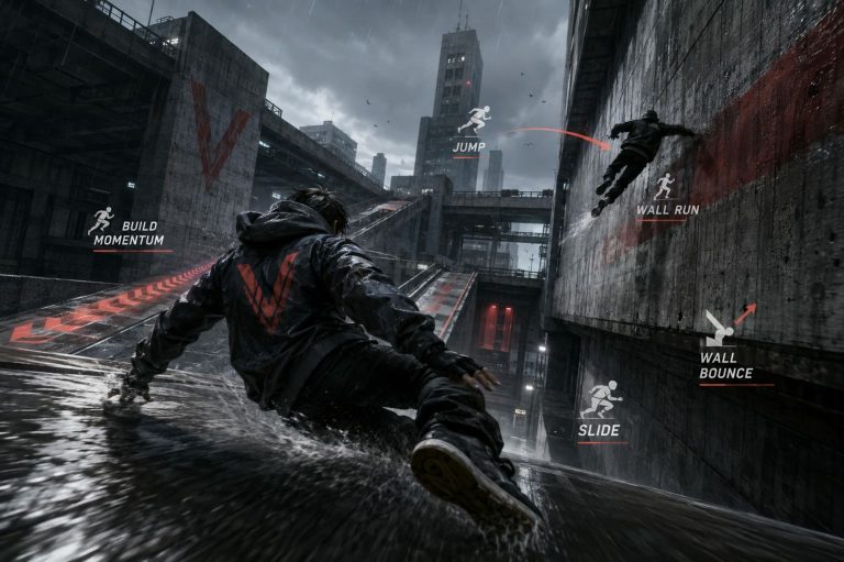VHOLUME Parkour Mechanics Guide: How to Master Momentum, Slides, and Wall Runs