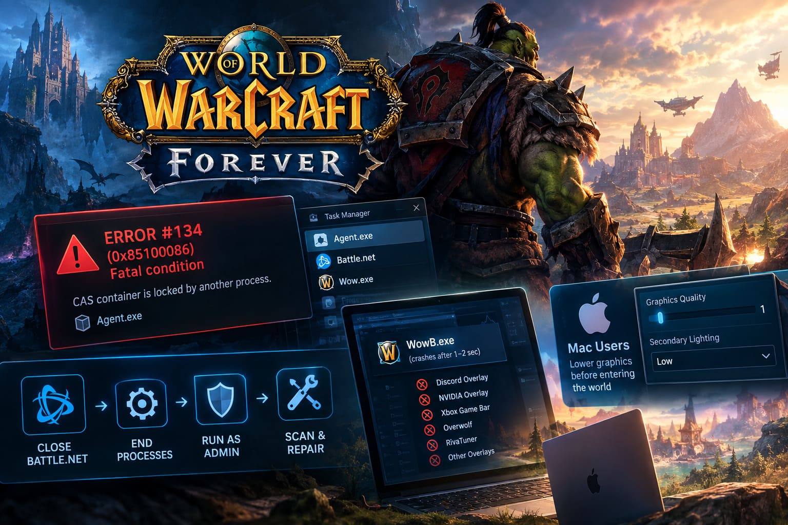 How to Fix WoW Forever Beta Crash on Launch, Error 134, and Freezes